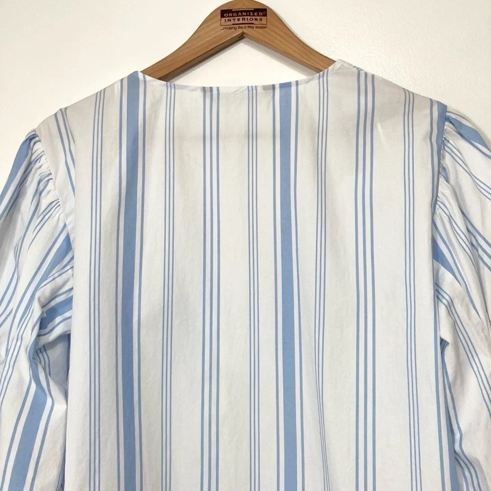 Zara V-Neck Striped Balloon Sleeve High Low Blouse Size M - Picture 10 of 15